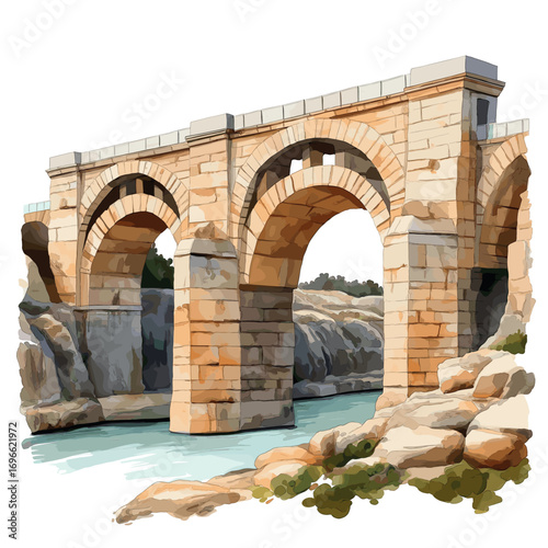 Pont du Gard. Pont du Gard watercolor vector illustration
