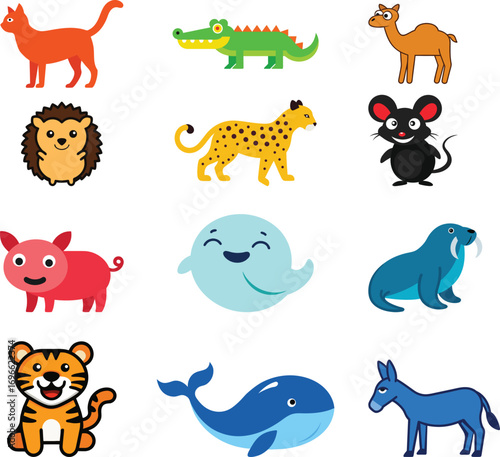 set of cartoon animals vector Illustrations