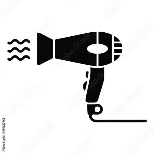 Black silhouette of a hair dryer with heat waves
