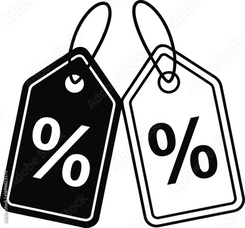 Two Discount Tags with Percentage Symbols label sale