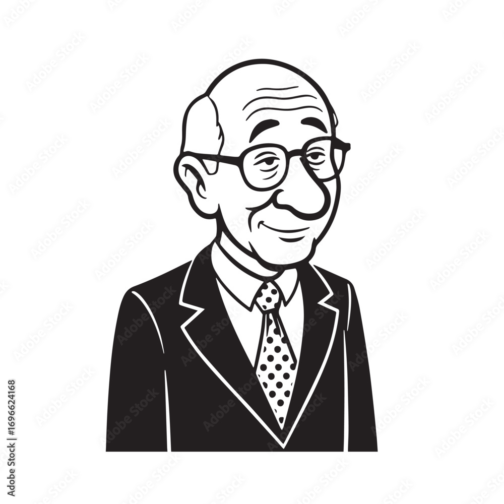 Old woman with formal suit black and white vector illustration for classic elegant portrait artwork