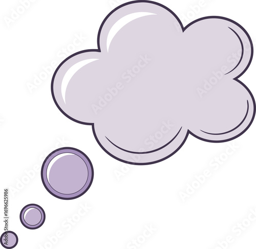 Vector art of a light purple thought bubble with smaller bubbles trailing behind it