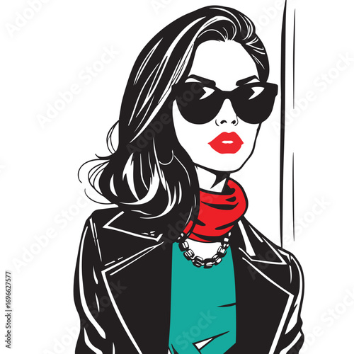 Trendy woman illustration in chic attire vector design illustration.