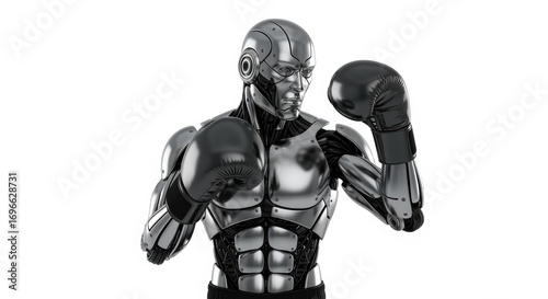 Futuristic Robot Boxer in Fighting Stance