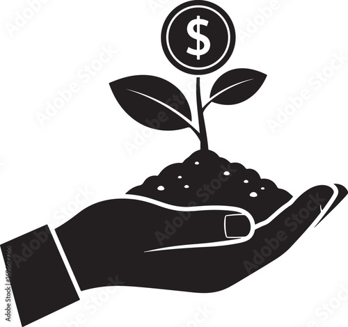 Investment Growth Concept Represented by a Plant Growing from a Hand Symbolizing Financial Development