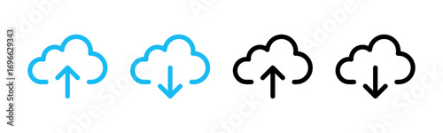 Cloud download and upload icon set