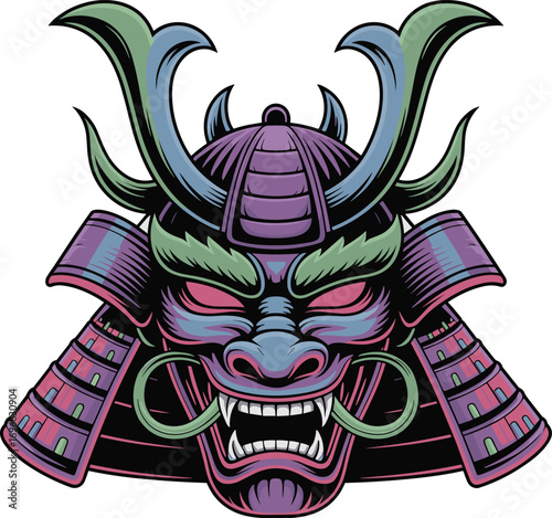 Japanese Samurai Mask with Dragon Design