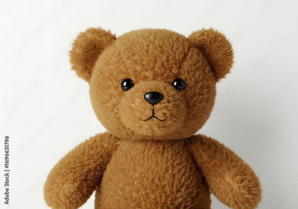 Obraz premium Adorable Brown Teddy Bear Isolated on White Background, Close Up Portrait. Soft toy, cuddly.