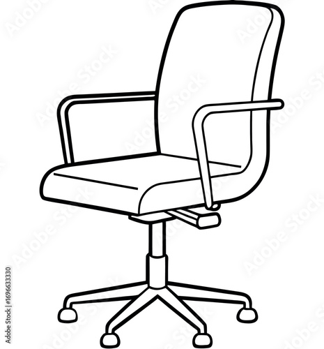 Black ergonomic office chair with armrests and wheels isolated on white background