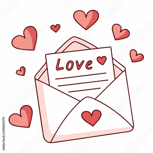 Vector art of a love letter with hearts flying out of an open envelope