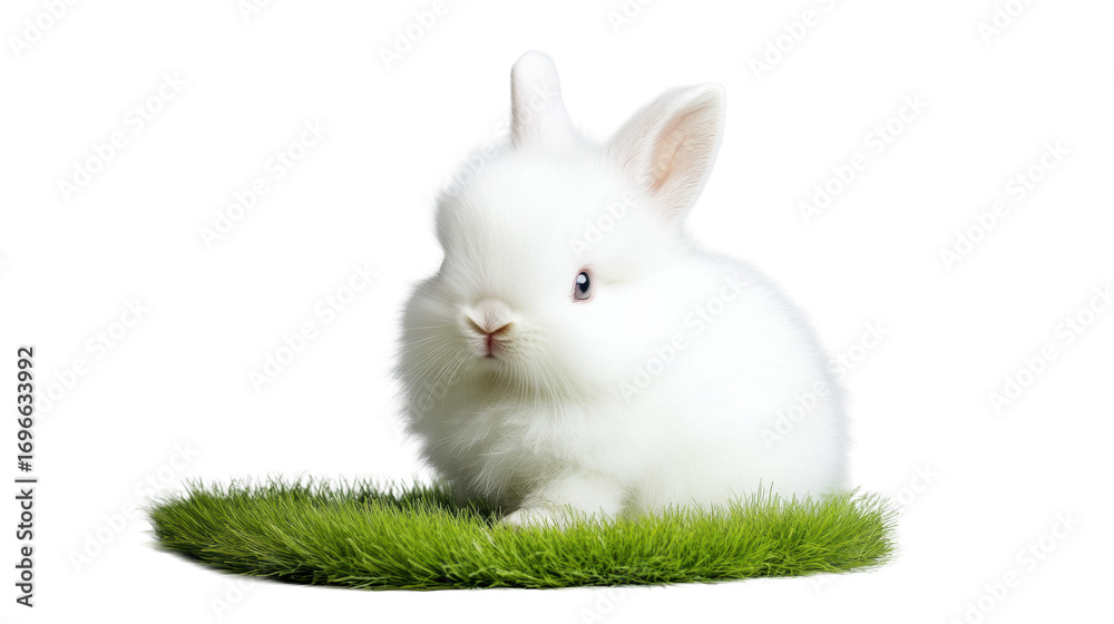 Obraz premium Fluffy Rabbit on Grass Isolated on Transparent Background