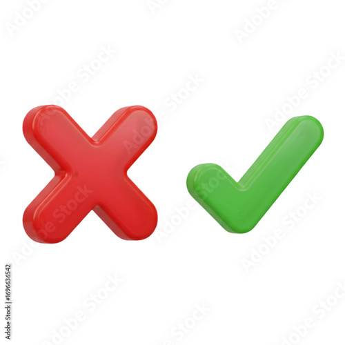 cross and check mark symbol set. right and wrong concept. 3d icons render illustration isolated on transparent background. cutout