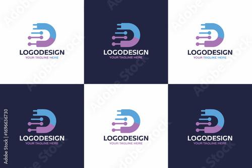 Digital 'D' Logo Design with Tech Elements