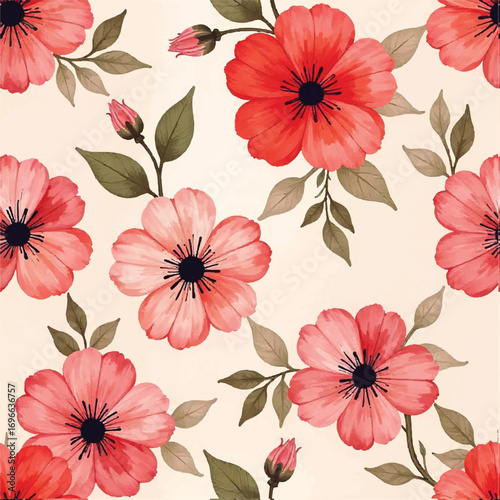 Seamless floral pattern, fabric style, hand-drawn background design 