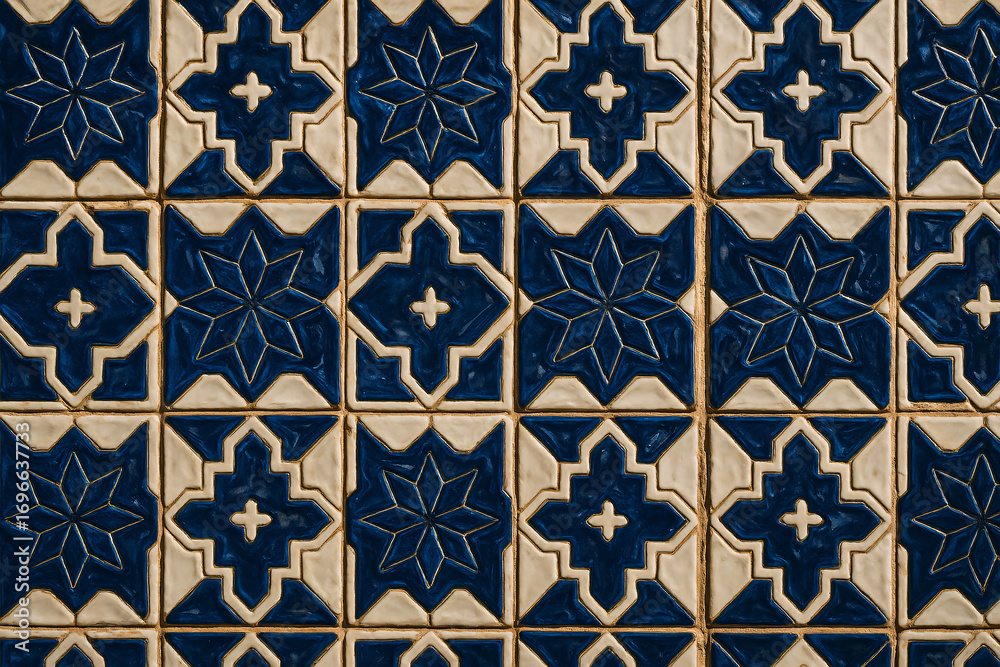 Moroccan Blue and Ivory Geometric Ceramic Tile Pattern Moroccan Blue and Ivory Geometric Ceramic Tile Pattern