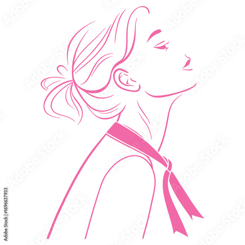 Print Female Silhouette with Ribbon Over Chest