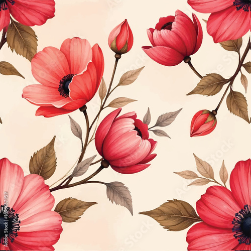 Seamless floral pattern, fabric style, hand-drawn background design 