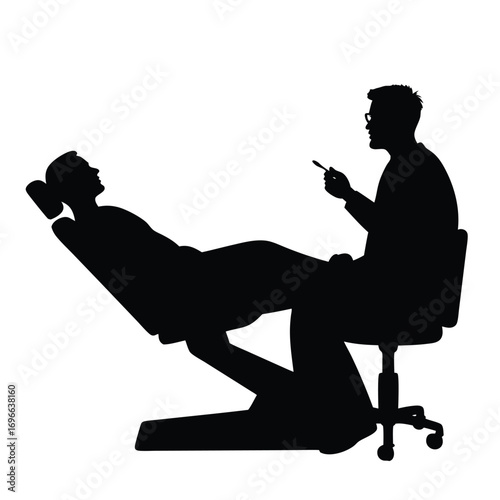 Dentist and patient silhouette in reclining dental chair