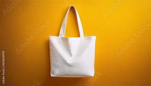 white tote bag on yellow wall