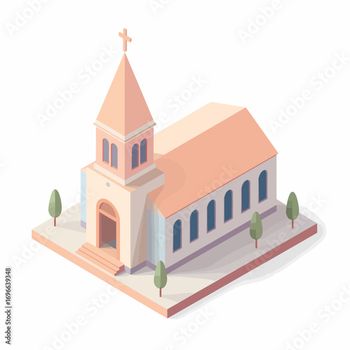 Isometric church building vector. Ideal for religion, faith, cultural architecture, spirituality, and city landmark projects.