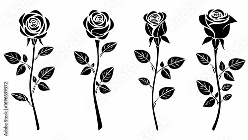 Black Rose Silhouettes Vector Set