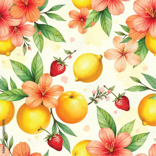 Seamless floral pattern, fabric style, hand-drawn background design 