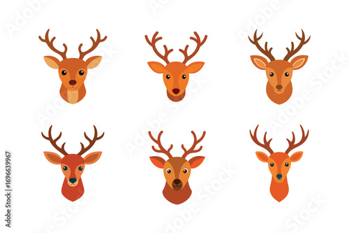  set of reindeer head vector illustration