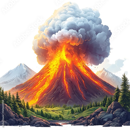Active Volcano Erupting with Lava and Smoke eruption magma photo