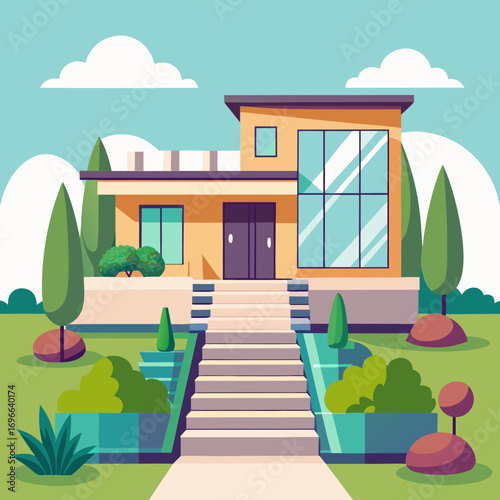 Modern flat design villa illustration scalable vector graphic architecture home residential building