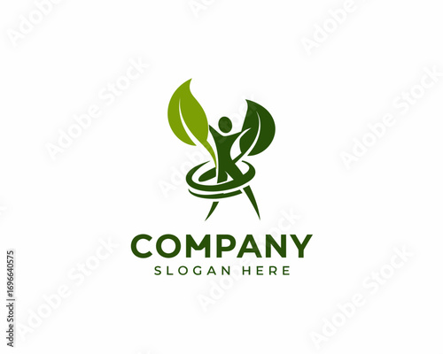 Green Human Figure with Leaves Logo