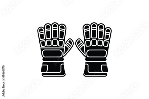 Black and white illustration of a pair of protective gloves