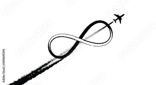 Airplane traces an infinity symbol in the sky, symbolizing endless travel and journeys.