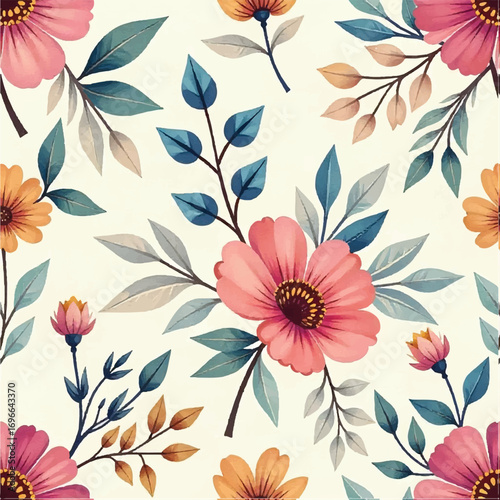 Seamless floral pattern, fabric style, hand-drawn background design 