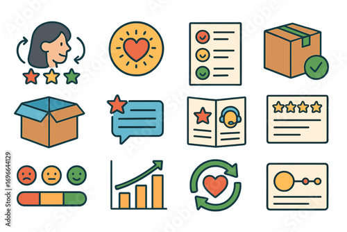 Customer feedback icon set. satisfaction, rating, survey icons in outline style