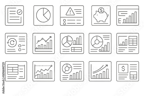 Finance data linear icon set. budget, analysis, chart icons linear collection