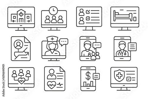 Healthcare, medical line icon set. telemedicine, hospital, doctor icons outline collection