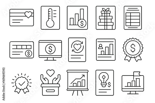 Business and finance icon set. professional, analytics, money flow icons outline style