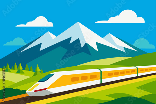A train traveling through a mountainous landscape