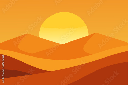 Illustration of desert dunes under a bright sun set