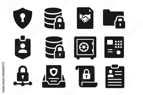 Security icon set. data, protection, privacy silhouette icons for secure interfaces