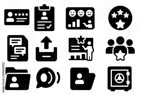 User feedback silhouette icon set. reviews, ratings symbols collection