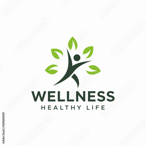 Wellness and Healthy Life Logo with Human and Leaves