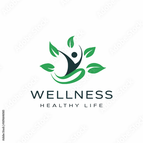 Wellness and Healthy Life Logo with Human and Leaves