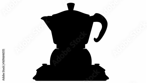 Silhouette of a moka pot with a visible handle and lid on a white background showing coffee maker shape