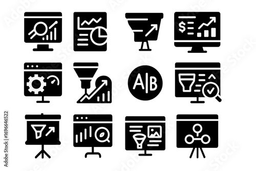 Marketing, analytics solid icon set. business, data visualization icons collection
