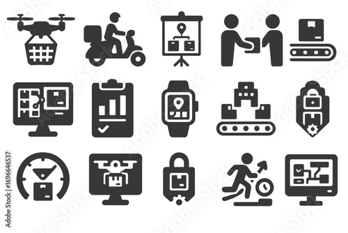 Technology, industry silhouette icon set. gadgets, devices, machines silhouette collection