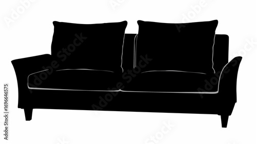 Silhouette of a loveseat with two cushions and white piping detail against a white background space here