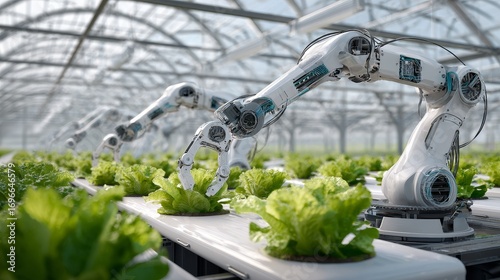 Smart Agriculture Concept with Robotic Worker Caring for Plants in Greenhouse