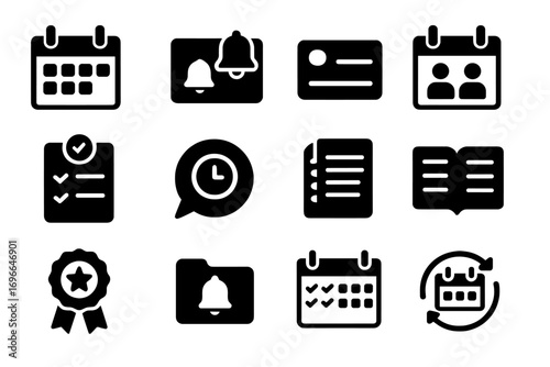 Business and office icon set. essential tools and efficiency outline collection