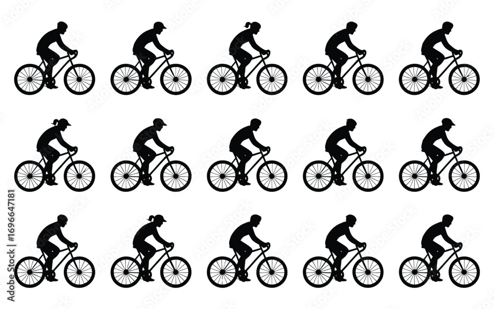 Fototapeta premium Vector art of seamless pattern of cyclist silhouettes a dynamic and repetitive design featuring cyclists in motion, perfect for sportsthemed backgrounds